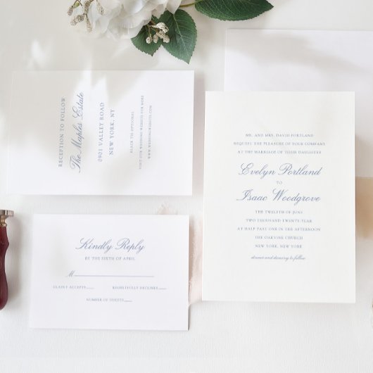 Elegant Classic Dusty Blue Wedding Kaart