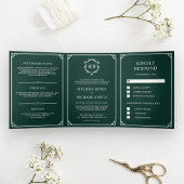 Elegant Classic Emerald Green Monogram Weddenschap Drieluik Uitnodiging