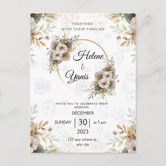 Elegant Classic Floral Wedding Briefkaart (Voorkant)