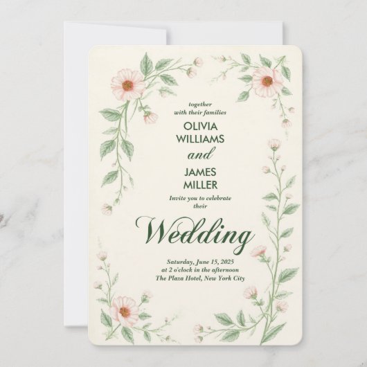 Elegant Classic Floral Wedding Invitation Kaart (Voorkant)