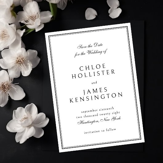 Elegant Classic Formal Black White Wedding Save The Date