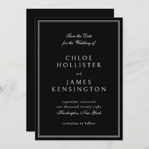 Elegant Classic Formal Black White Wedding Save The Date