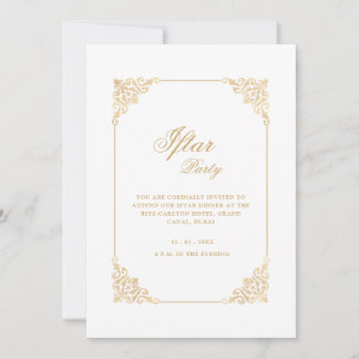 Elegant Classic Frame Gold Script Iftar Party Kaart