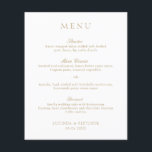 Élégant Classic Gold Formal Menu Mariage<br><div class="desc">Élégant menu faux mariage or avec un design simple et minimal avec le titre dans une police serif traditionnelle et les en-têtes de cours dans un élégant script de calligraphie. Un style classique qui conviendra à merveille à une mariage officielle.</div>