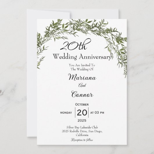 Elegant Classic Greenery Wedding Jubileum Kaart (Voorkant)