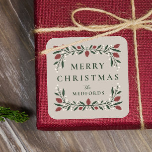 Elegant Classic Lijst Gepersonaliseerde Kerstmis Vierkante Sticker