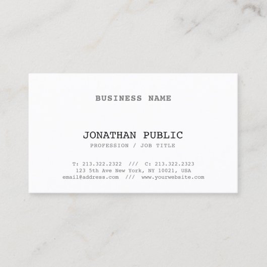 Elegant Classic look Design Simple Plain Visitekaartje (Voorkant)