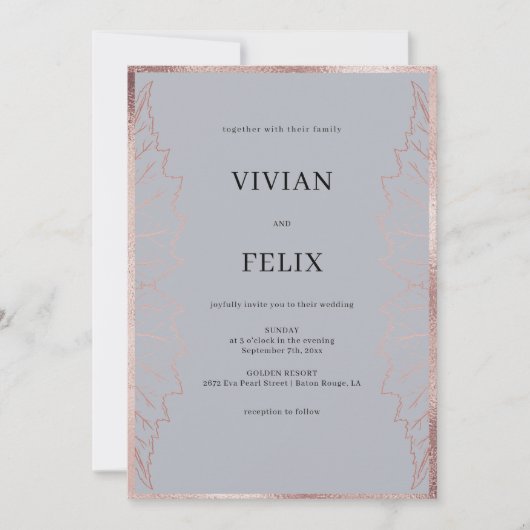 Elegant Classic Matt Roos Goud Bladeren Bruiloft Kaart (Voorkant)