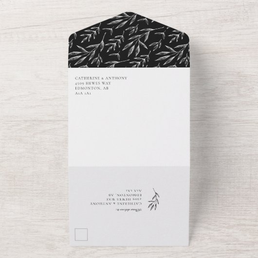 Elegant Classic Minimal Botanical Leaf Simple All In One Uitnodiging (Buitenkant)