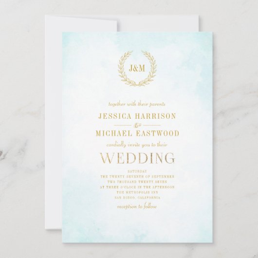 Elegant Classic minimalist Monogram Turquoise Kaart (Voorkant)