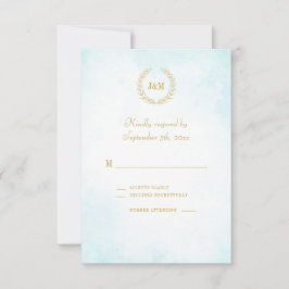 Elegant Classic minimalist Monogram Turquoise RSVP Kaartje