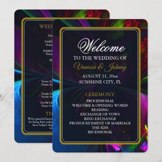 Elegant Classic Modern Floral Pattern #902 Wedding Programma (Voorkant / Achterkant)