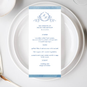 Elegant Classic Monogram Blue Waterverf, huwelijk Menu