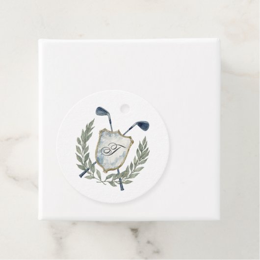 Elegant Classic Monogram Golf Crest Verjaardagsfee Bedankjes Labels (In situ)