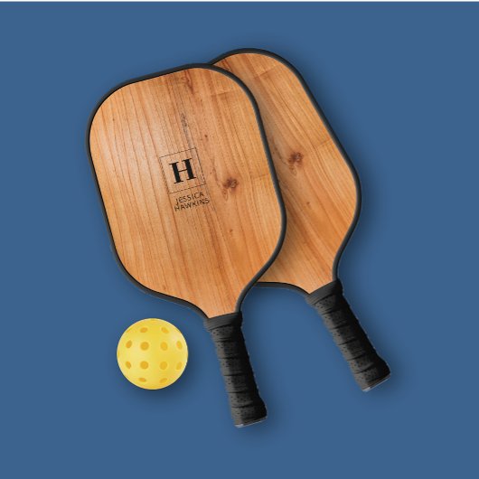 Elegant Classic Monogram Gouden Hout Persoonlijk Pickleball Paddle