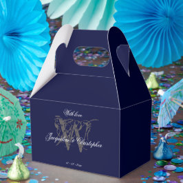 Elegant Classic Monogram & Names Navy Blue Wedding Bedankdoosjes