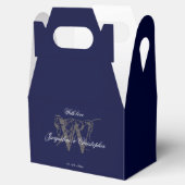 Elegant Classic Monogram & Names Navy Blue Wedding Bedankdoosjes (Geopend)