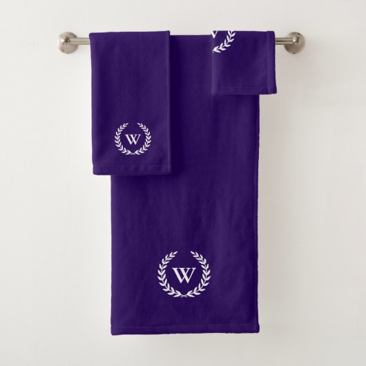Elegant Classic Monogram Navy Blue Towel set Bad Handdoek (Insitu)