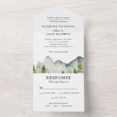 Elegant Classic Mountain Forest Waterverf Bruiloft All In One Uitnodiging (Binnen)