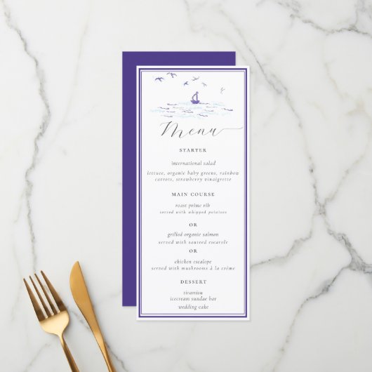Elegant Classic Nautical Lijst Boat Waves Weddensc Menu (Voorkant / Achterkant in situ)