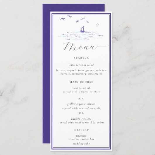 Elegant Classic Nautical Lijst Boat Waves Weddensc Menu (Voorkant / Achterkant)