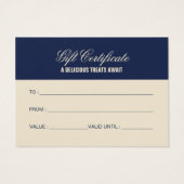 Elegant Classic Navy Blue Cake Bakery Gift Card (Dos)