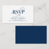 Elegant Classic, Navy Blue Script, RSVP reageren Informatiekaartje (Voorkant / Achterkant)