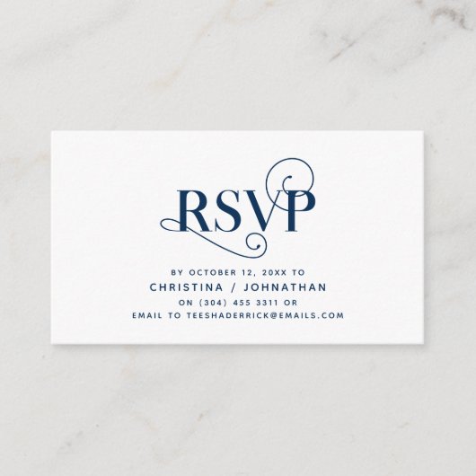 Elegant Classic, Navy Blue Script, RSVP reageren Informatiekaartje (Voorkant)
