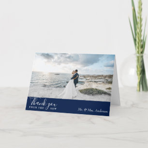 Elegant Classic Navy Photo Wedding Bedankkaart