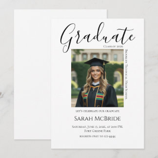 Elegant Classic One Photo Graduation Invitation Kaart