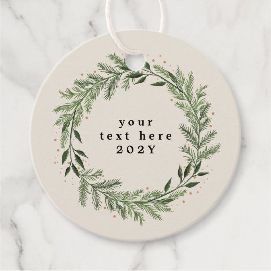 Elegant Classic Pine Wreath Kerstmis Vakantie cade Bedankjes Labels (Voorkant)