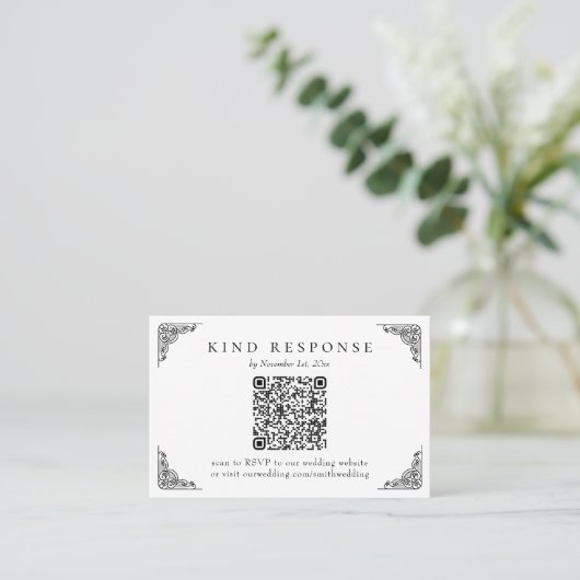 Elegant Classic QR Code Weddenschap RSVP-kaart Visitekaartje (Staand voorkant)