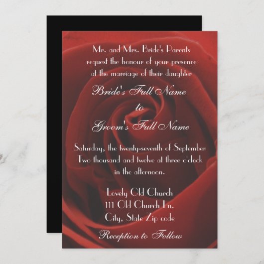 Elegant Classic Red Rose Wedding Uitnodiging (Voorkant / Achterkant)