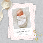 Elegant Classic Roze Gingham Baby Geboorte Aankondiging