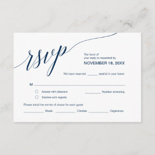 Elegant Classic RSVP, Navy Blue Font, reageren Informatiekaartje