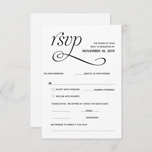 Elegant Classic RSVP (Response) Enclosure Card Informatiekaartje (Voorkant / Achterkant)