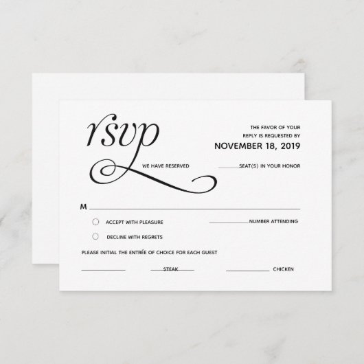 Elegant Classic RSVP (Response) Enclosure Card Informatiekaartje (Voorkant / Achterkant)