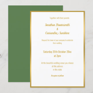 ELEGANT CLASSIC SAGE GOLD WEDDING INVITATION KAART