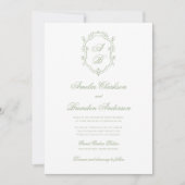 Elegant Classic Sage Green Monogram Crest Wedding Kaart (Voorkant)