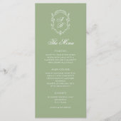 Elegant Classic Sage Green Monogram Crest Wedding Menu (Voorkant)