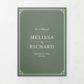 Elegant Classic Sage Green Monogram Weddenschap Drieluik Uitnodiging (Cover)