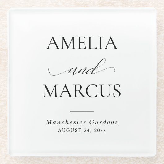 Elegant Classic Script Calligraphy Wedding Glazen Onderzetter (Voorkant)