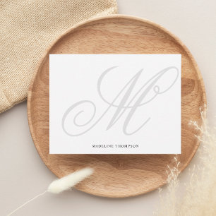 Elegant Classic Script Gray Monogram Calligrafie Notitiekaartje