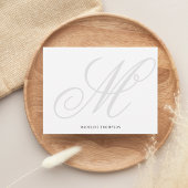 Elegant Classic Script Gray Monogram Calligrafie Notitiekaartje