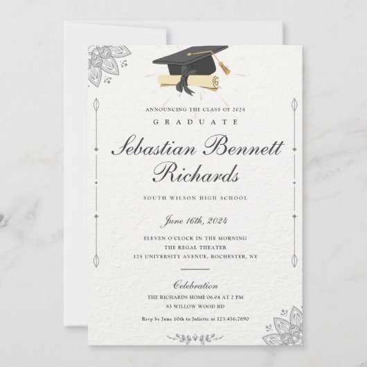 Elegant Classic Script Photo Afstuderen Kaart (Voorkant)