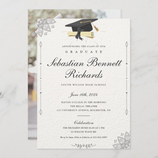 Elegant Classic Script Photo Afstuderen Kaart (Voorkant / Achterkant)
