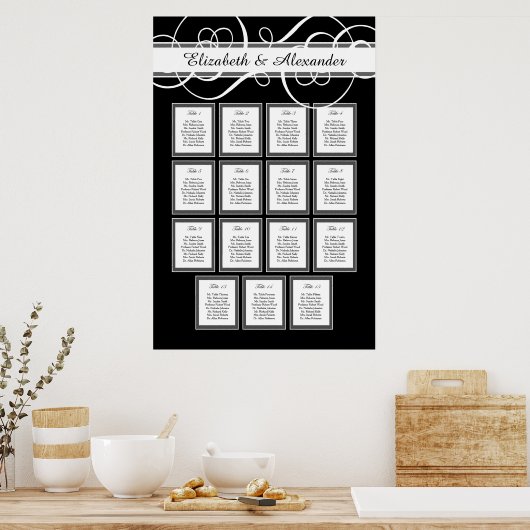 Elegant Classic Wedding 15 Table Seating Chart Poster (Keuken)
