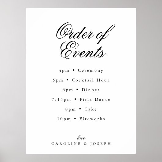 Elegant Classic Wedding Order of Events Poster (Voorkant)