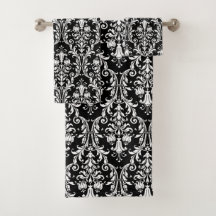 Elegant Classic White Floral Damask op Black
