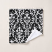 Elegant Classic White Floral Damask op Black Bad Handdoek (Wasdoekje)